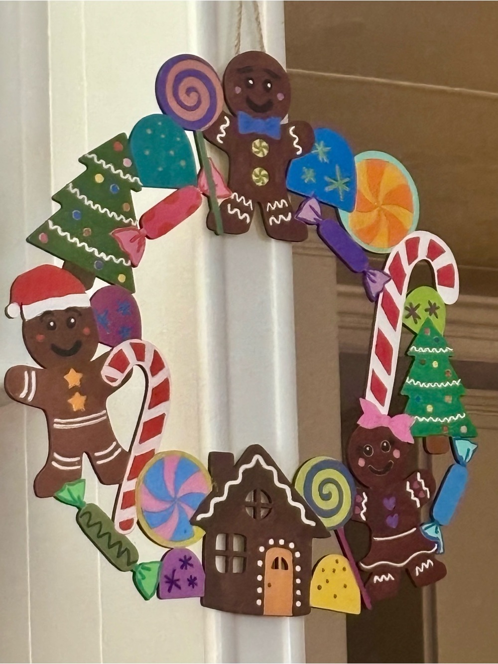 Festive Gingerbread Holiday Wreath - cookies and candy for Christmas
